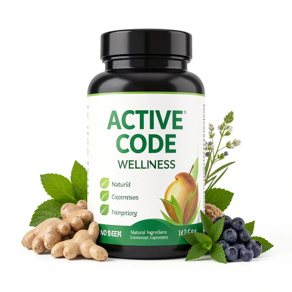 Active Code wellness supplement bottle with natural ingredients displayed on a clean white background